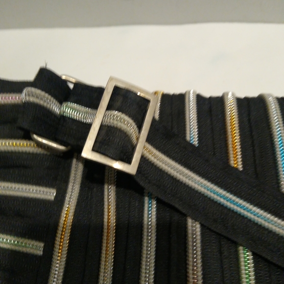 Messenger Multi Zippered Crossbody Fold Over Purse Black Rainbow Adjustable Bag - Picture 9 of 14